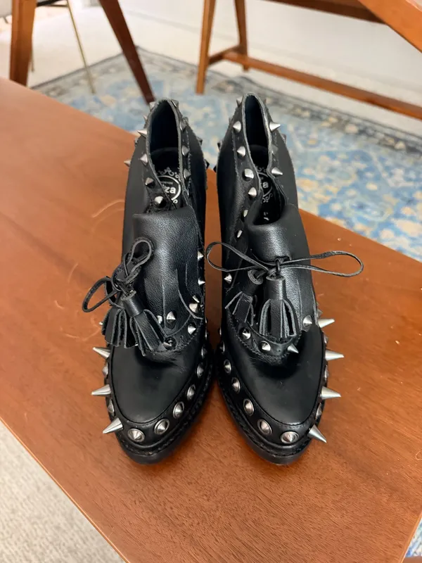 Jeffrey Campbell braveheart black leather studded platform goth metal booties 9 - Image 4