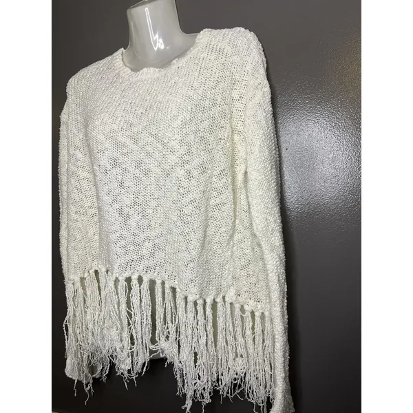 American Eagle Outfitters Sweater Womens Large White Fringe Open Back Pullover - Image 4