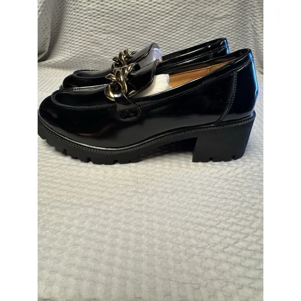 MACNMEUU Chunky Platform Loafer Comfort‎ Slip On Chain Faux Leather Women's 9 - Image 7