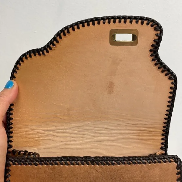 Source Unknown Tooled Leather Embroider bag - Image 6