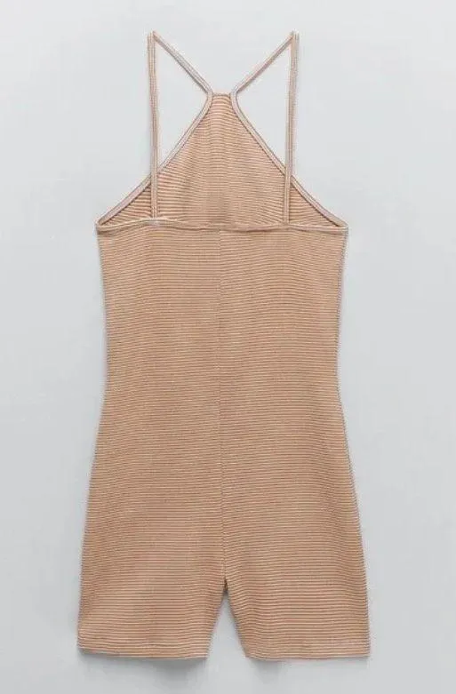 ZARA Striped High Neck Jumpsuit/Bike Short - Image 2