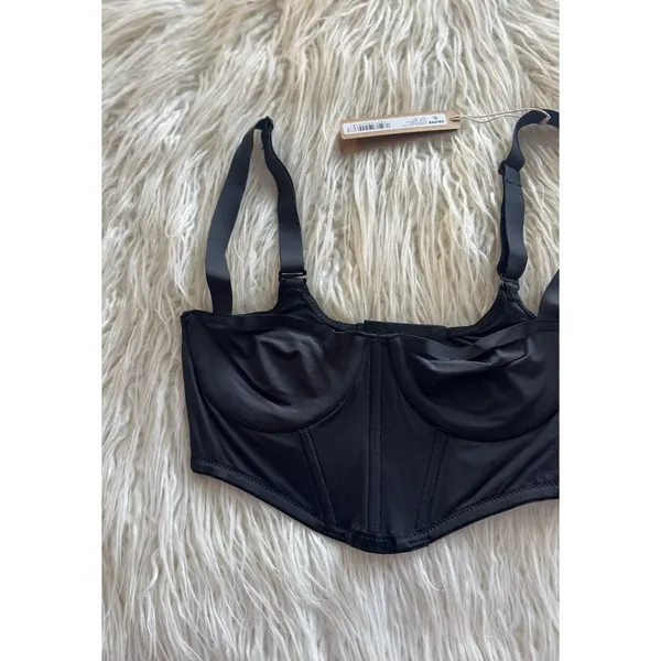 Skims Logo Shine Corset Balconette Bra Onyx Size 32A - Image 3
