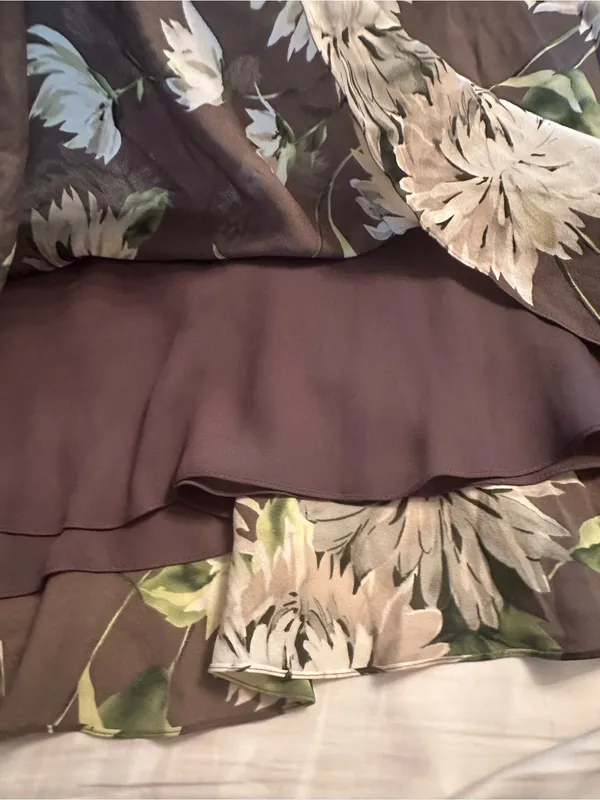 Ellen Tracy Paneled Asymmetric-Hem Midi Dress size 8 nwt brown floral lined silk - Image 12