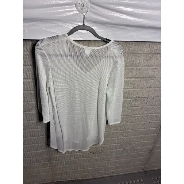 Jordan Taylor White Mesh V-Neck Top 3/4 Sleeve Knit Cover Up Womens S - Image 3