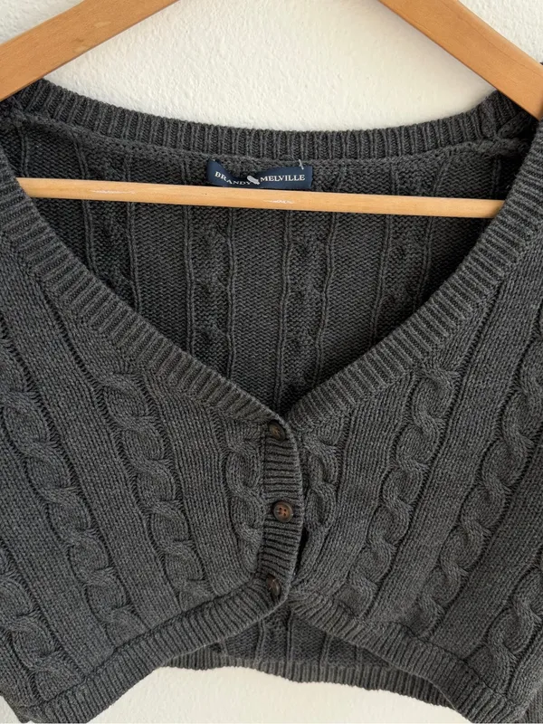 Brandy Melville Gray Cable Knit Cropped Cardigan Shrug - Image 6