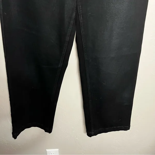 PAIGE Nellie‎ Coated Black High Rise Wide-Leg Cropped Pants - Image 5