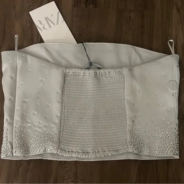 Zara SALE ‼️ NWT RHINESTONE SATIN EFFECT STRAPLESS TOP - Image 12