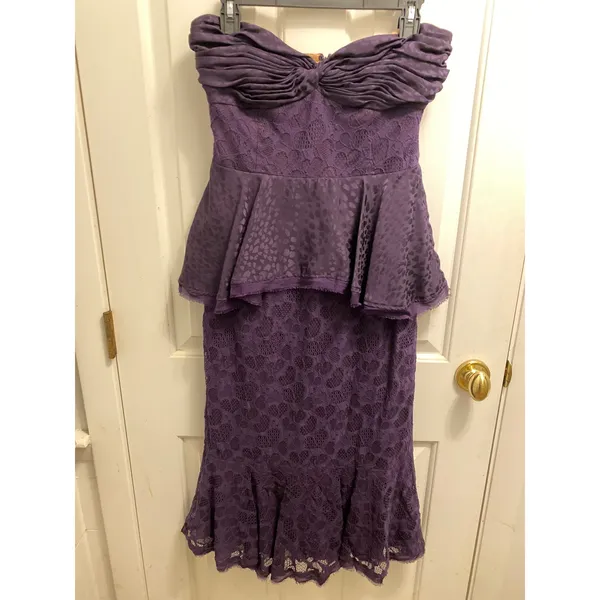 Flor et. al Purple Lace Strapless Peplum Midi Dress Evening Gown Women's Size 8 - Image 2