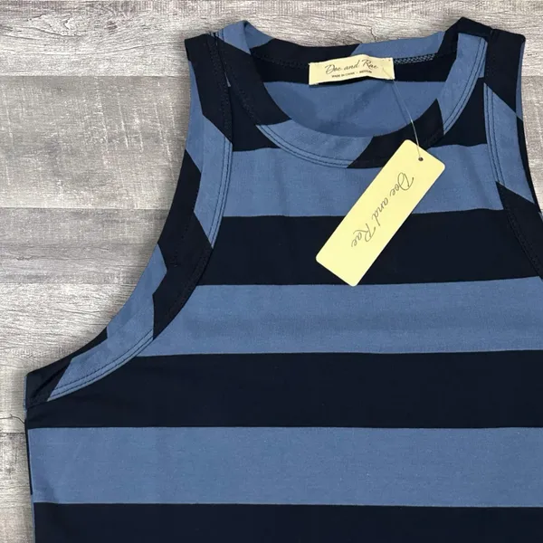 Doe and Rae NEW Blue Striped Racerback Tank Top Womens S Cotton Stretch - Image 3