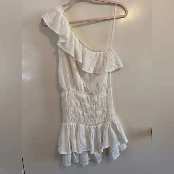 White One-Shoulder Ruffle Dress - Image 2