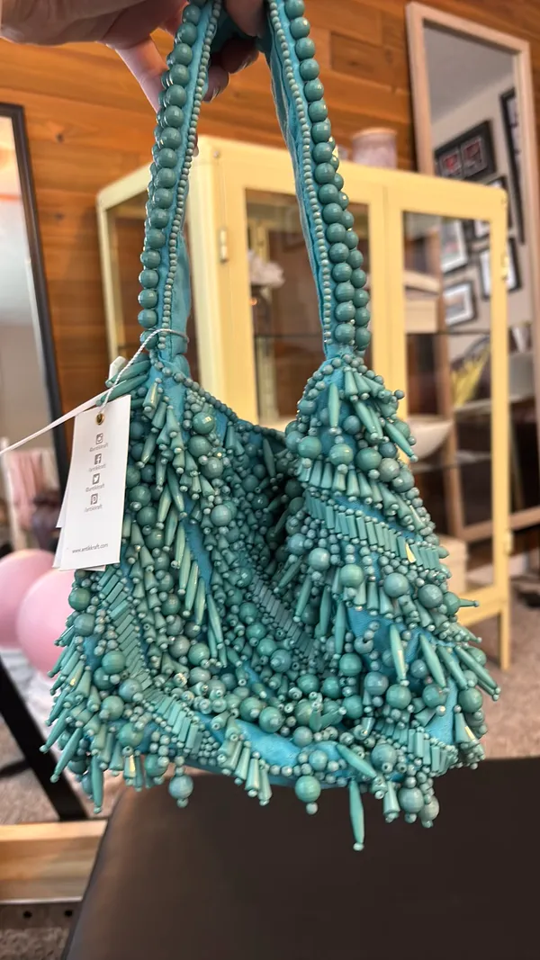 Blue beaded purse - Image 4