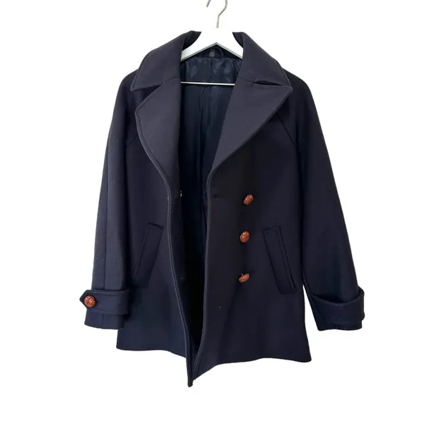 & Other Stories Manteco Wool Double Breasted Peacoat Navy Size 6 - Image 6