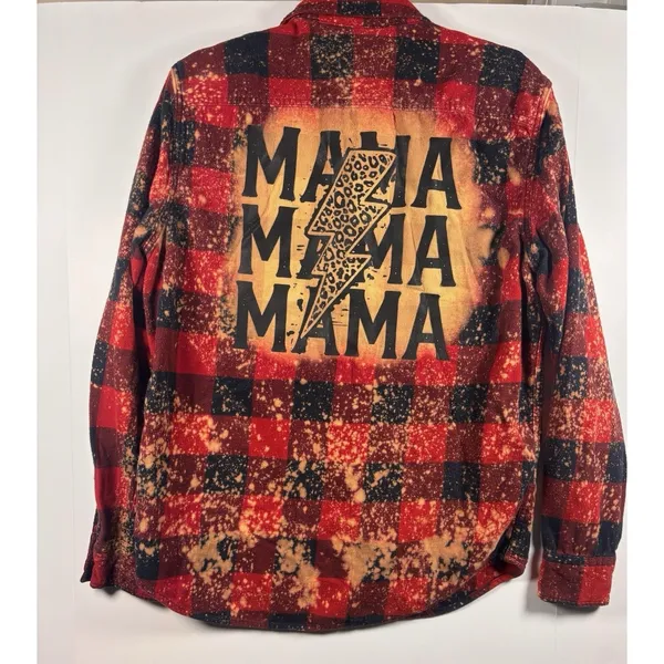 American Eagle‎ Vintage Custom Mama Bleached Plaid Flannel Shirt womens Med - Image 2