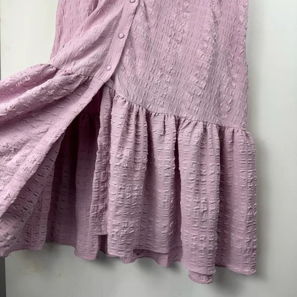 Lulu’s Sunny Love Seersucker Puff Sleeve Button Front Midi Dress Sz XL Lilac - Image 11