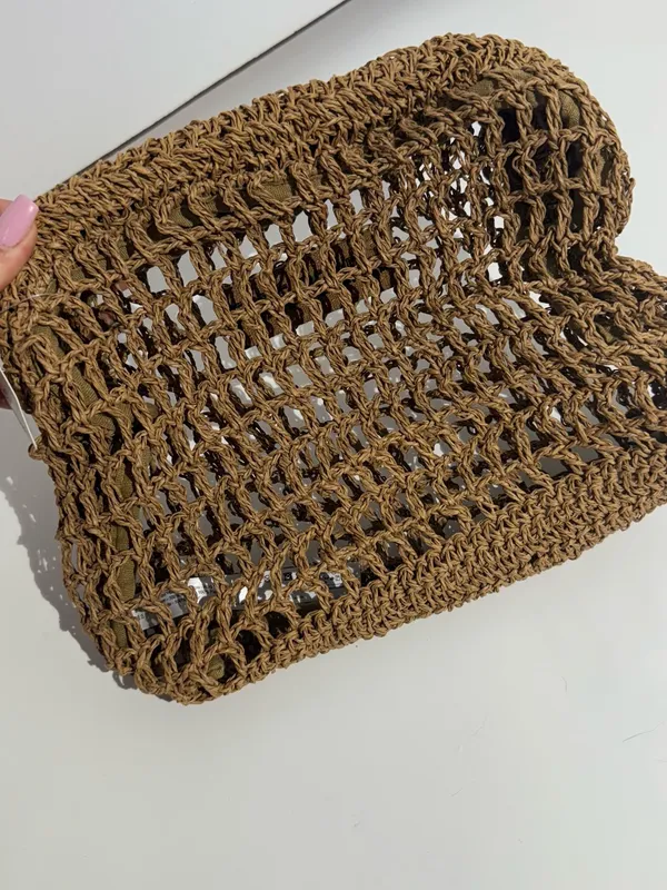 NWT Free People Sand Round Clutch in Tan Crochet Woven Clutch - Image 3