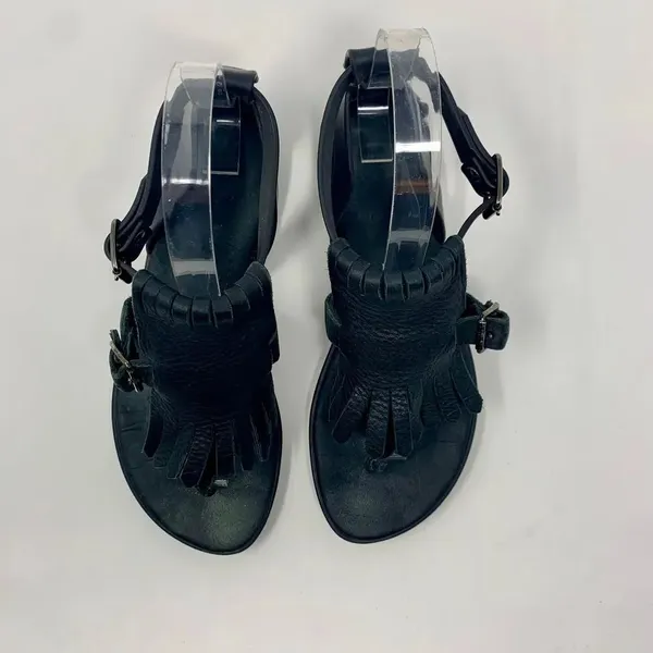 Hunter Original‎ Fringe T-Bar Leather Sandals Black - Image 4