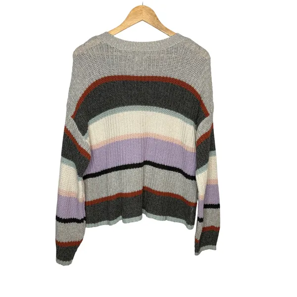 American Eagle Striped Sweater‎ Womens Medium Gray Multi Colorblock Knit Boho - Image 5