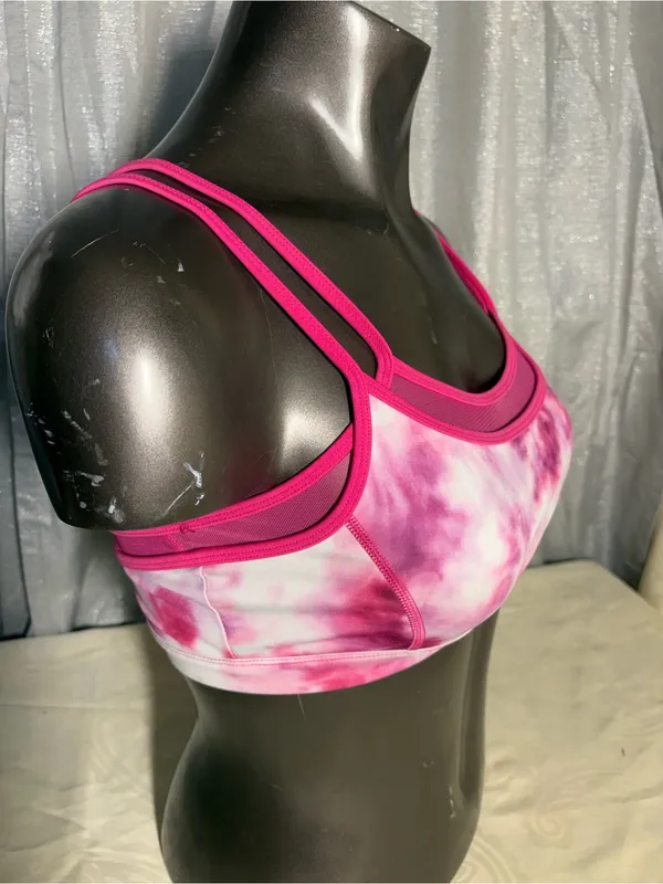 Good American Pink Tie-Dye Double-Strap Sports Bralette - Image 11