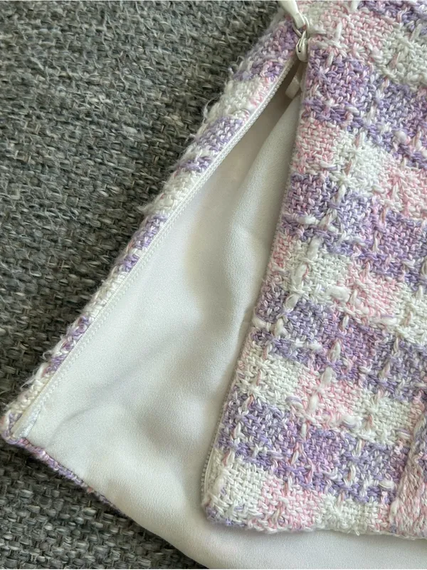 Zara Pink Lavender Tweed Strapless Crop Top - Built in Bra | Size Medium - Image 3