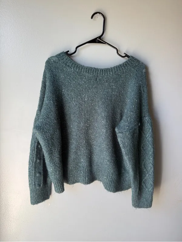 Old Navy XL Green Cable Knit Sweater Women’s Chunky Cozy Crewneck Pullover - Image 5
