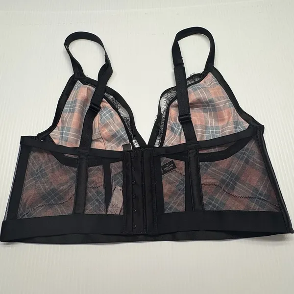 Victorias Secret Med Red Black Plaid Lace Satin Bustier‎ Longline Bra Very Sexy - Image 10