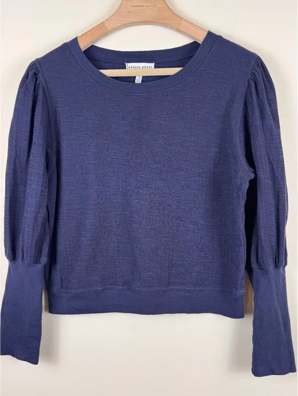 Apiece Apart Olimpio Puff Sleeve Sweatshirt Blue Cotton Women’s XL - Image 2