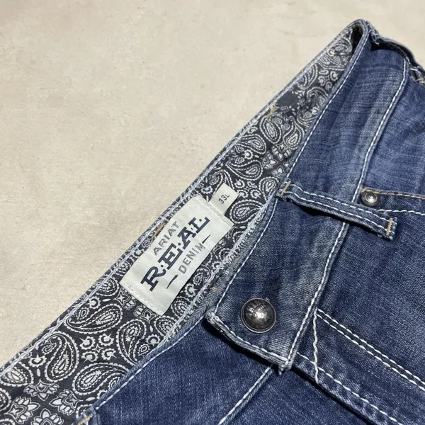 Ariat REAL High Rise Dorothy Boot Jeans Women's SZ 36x36 Wash Blue Stretch *Mark - Image 2