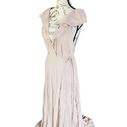 Reformation Peppermint Dress maxi gown Champagne‎ Blush Nude Ruffled Wrap Medium - Image 4