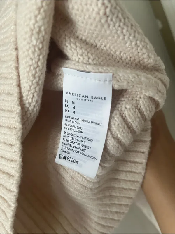 American Eagle Ivory Cream Roll Neck Knit Sweater Medium Neutral Capsule Preppy - Image 5