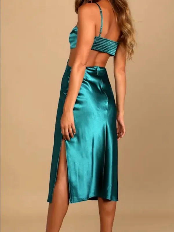 Lulus Teal Satin Cutout Mini Dress NWT - Image 2
