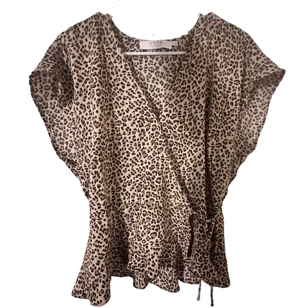 ASTR The Label Leopard Print Wrap Blouse Women Size Large Top - Image 7