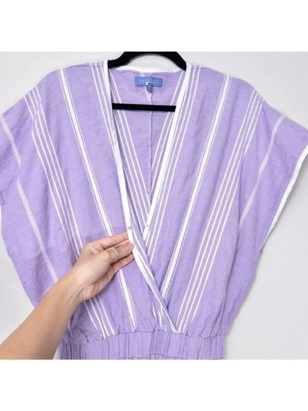 Paradised Merri Wrap Effect Stripe Jumpsuit XS Purple Beach Coverup Cotton - Image 8