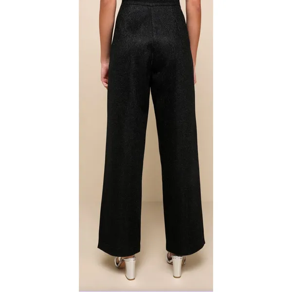 NWT Lulus Sparkly Energy Black Glitter High Rise Wide Leg Trousers Women's L - Image 3
