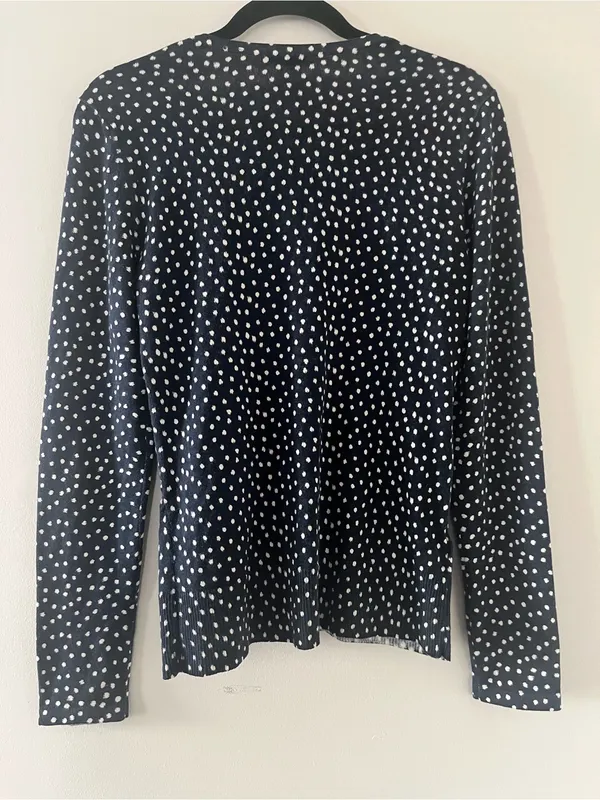 Ann Taylor Silk Cashmere Navy Blue Polka Dot Button Up Cardigan Small Teacher - Image 5