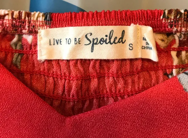 live to be spoiled red cropped off the shoulder tee - Image 6
