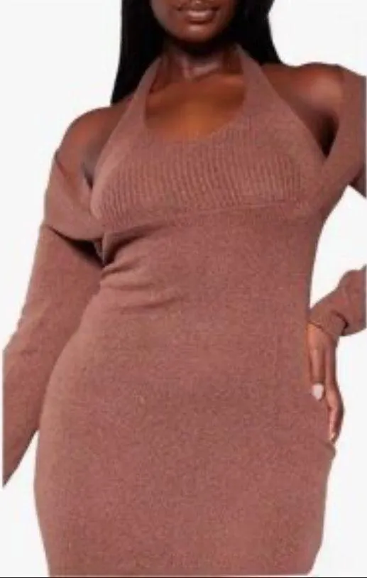 NEW Halter Sweater Dress XL Pretty Little Thing in Chocolate Camel Brown Plus size - Image 9