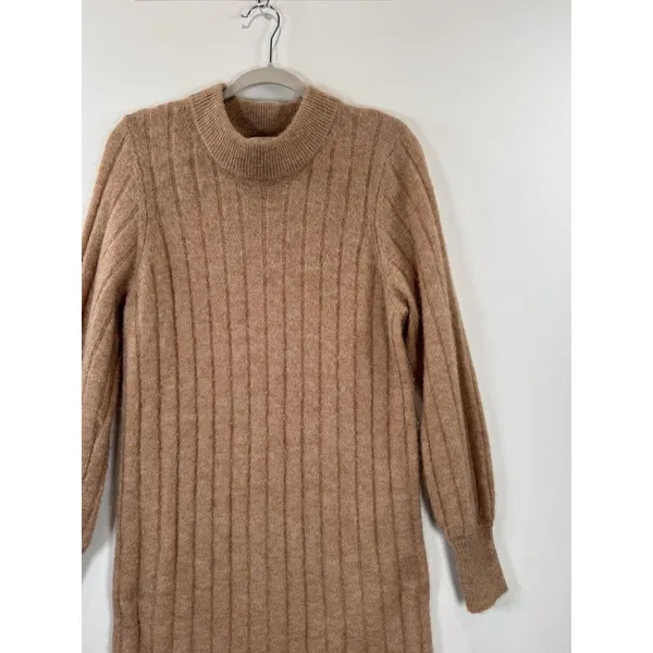 Selected Femme Sweater Dress Brown Glowie Midi Ribbed Knit Long Sleeve Medium - Image 7