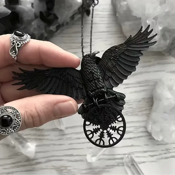 1pc Gothic Black Raven Pendant Necklace Faux Fashion‎ Jewelry - Image 3