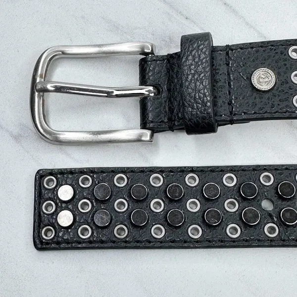 Studded Black Faux Leather Grommet Belt Womens Size Large (L) ✨ - Image 6
