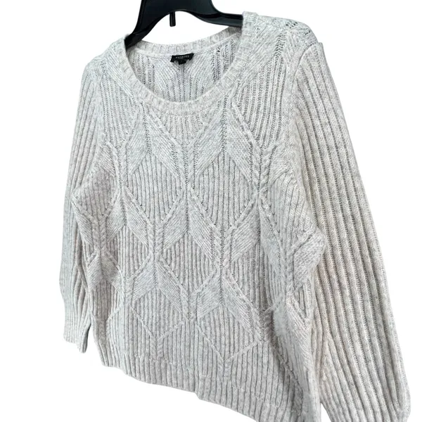 Talbots Sweater Womens XL‎ 0X Cream Diamond 3D Knit Pullover Cottage Fisherman - Image 2