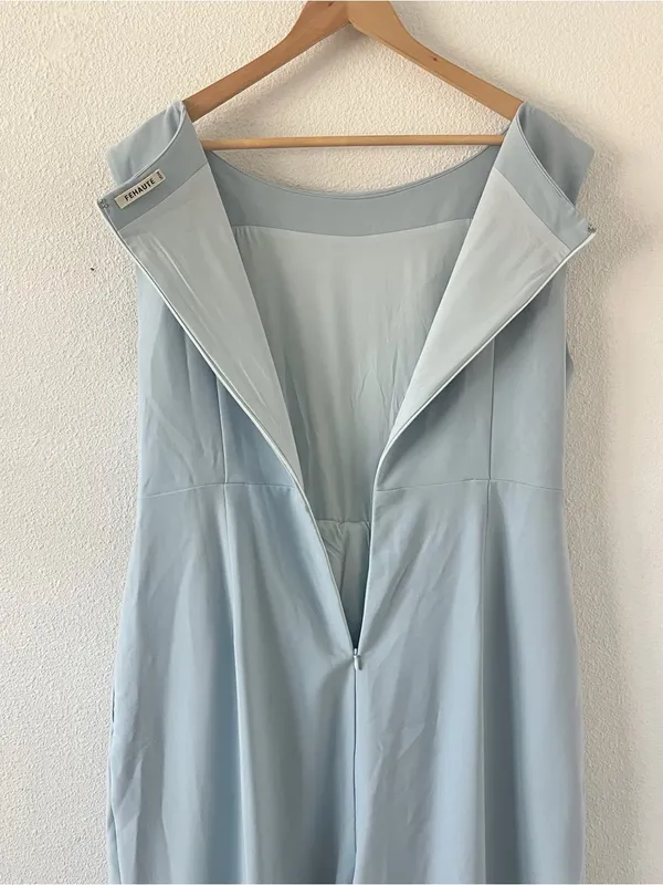Fehaute Light Blue Bow Wide Leg Formal Sleeveless Boat Neck Pantsuit Jumpsuit - Image 8