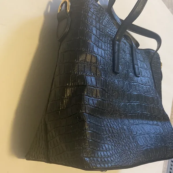 Crocodile embossed Bag set Black - Image 3