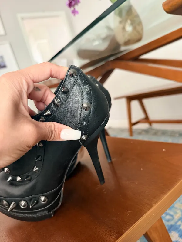 Jeffrey Campbell braveheart black leather studded platform goth metal booties 9 - Image 10