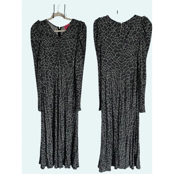 Kate Spade Long Puff Sleeve Maxi Dress Size 4 purple abstract pattern V neck - Image 2