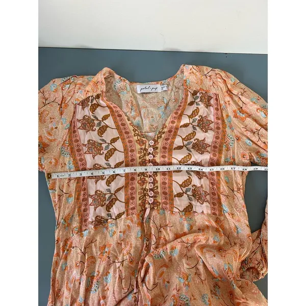 Petal + Pup womens maxi dress size 4 orange print long sleeve v neck tiered - Image 8