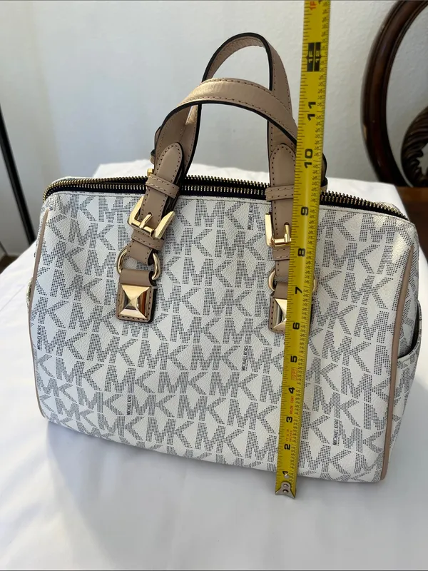 Michael Kors White & Beige Logo Satchel with Gold Hardware - Image 12
