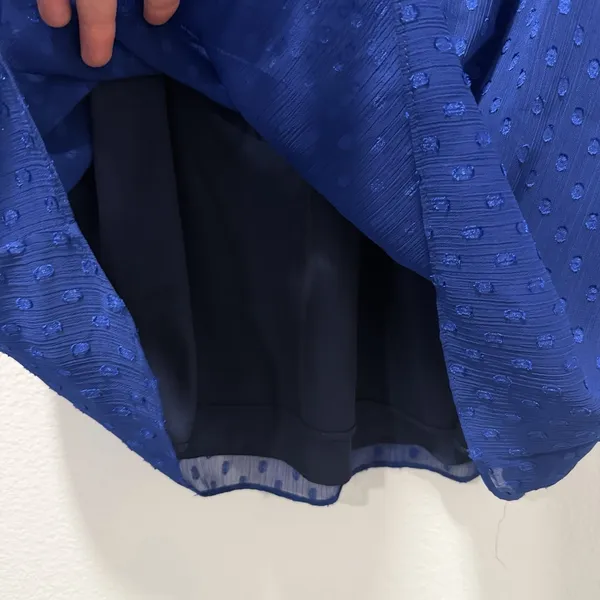 White House Black Market Size-6 Dress Women's Blue‎ Swiss Dot Smocked Waist - Image 10