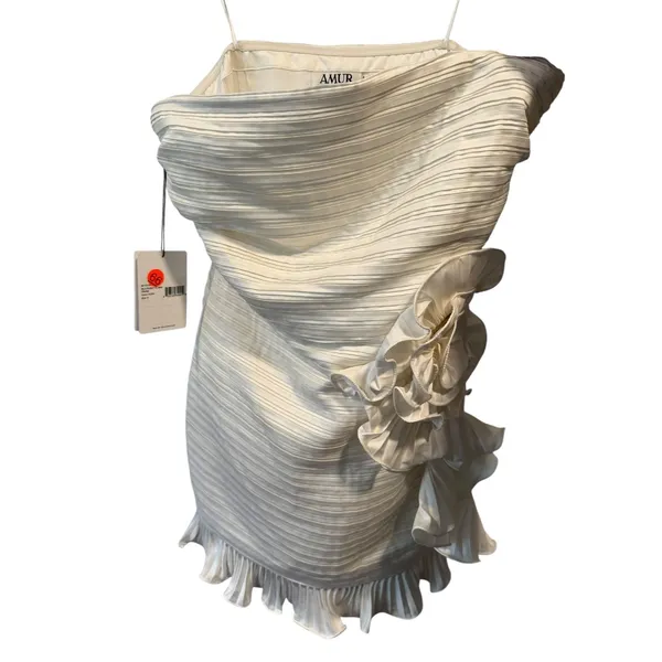 AMUR Isla Strapless Rosette Ruffle-Trim‎ Mini Dress 8 Ivory White - Image 5