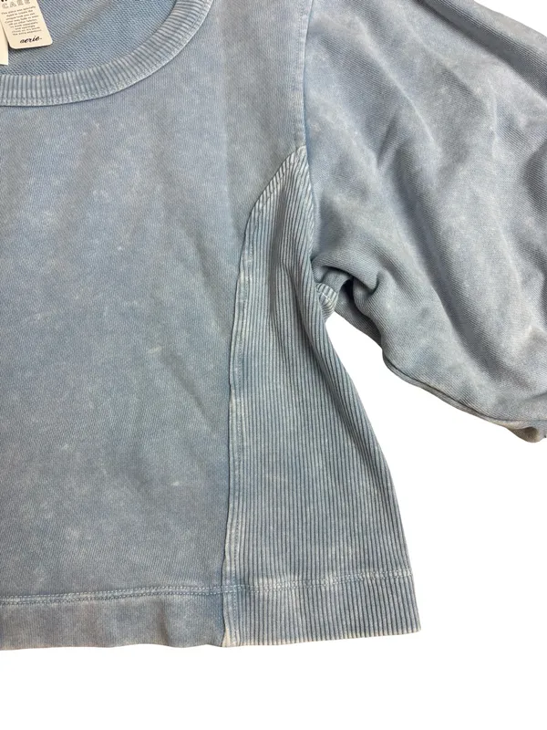 Aerie Seams Right Puff Sleeve Oversize Crop Shirt NEW - Image 4