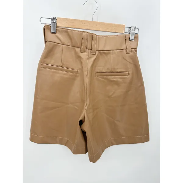 Abercrombie‎ & Fitch Vegan Leather Shorts Womens XS Camel Tan High Waist HE25 - Image 2